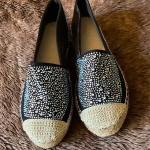 NEW BLACK JEWELED SATIN ESPADRILLES Dream, EU 40 US 9.5